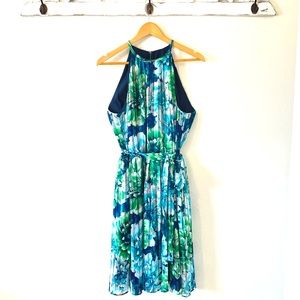 dressbarn Blue and Green Floral Halter Mini Dress